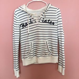 White and blue stripped Hollister hoodie